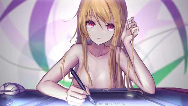 Обои картинки фото sakurasou no pet na kanojo, аниме, оружие,  техника,  технологии, арт, shiina, mashiro, hc, взгляд, блондинка, sakura-sou, no, pet, na, kanojo, девушка