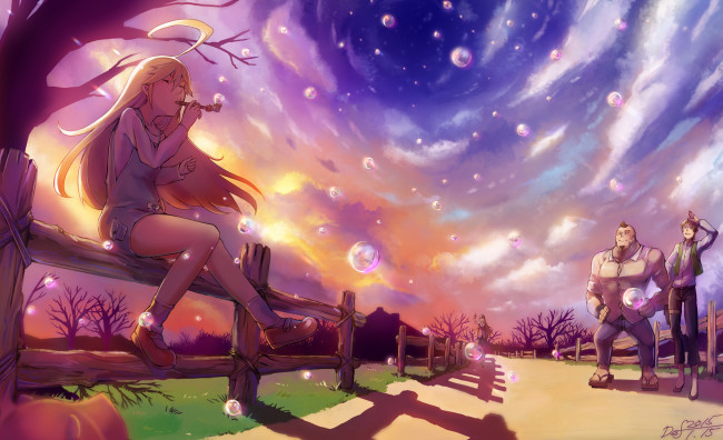 Обои картинки фото yoru no yatterman, аниме, unknown,  другое, девушка, парни, арт, chronowarld, def, doronjo, yatterman, мыльные, пузыри