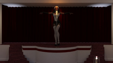 Картинка 3д+графика люди+ people девушка взгляд фон микрофон