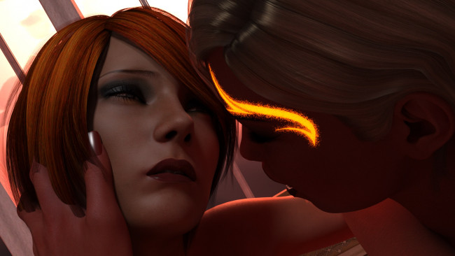 Обои картинки фото 3д графика, фантазия , fantasy, взгляд, девушки, фон