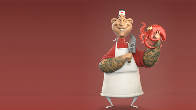 Обои картинки фото 3д графика, юмор , humor, арт, chef, takо, осьминог, julio, cesar, повар