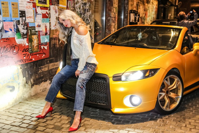 Обои картинки фото автомобили, -авто с девушками, mitsubishi, eclipse