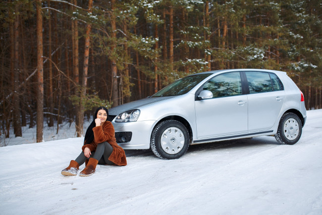 Обои картинки фото автомобили, -авто с девушками, volkswagen, golf