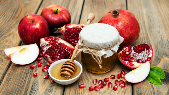 Обои картинки фото еда, мёд,  варенье,  повидло,  джем, яблоко, мед, гранат