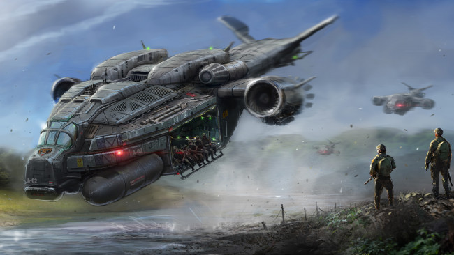 Обои картинки фото фэнтези, иные миры,  иные времена, военные, солдаты, штурмовик, корабль