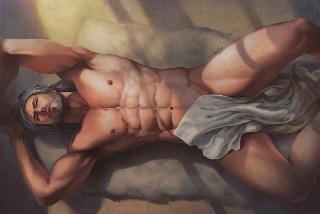 Обои картинки фото рисованное, люди, мужчина, мастер, ткань, борода