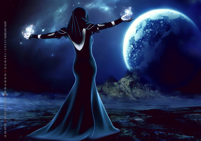 Обои картинки фото календари, фэнтези, 2019, calendar, девушка, планета