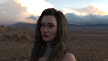 Картинка 3д+графика портрет+ portraits девушка лицо ошейник пустыня