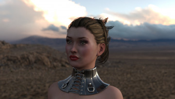 Картинка 3д+графика портрет+ portraits девушка лицо ошейник пустыня