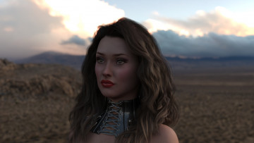 Картинка 3д+графика портрет+ portraits девушка лицо ошейник пустыня