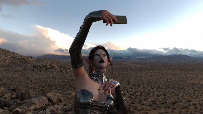 Обои картинки фото 3д графика, эльфы , elves, дроу, перчатки, телефон, пустыня