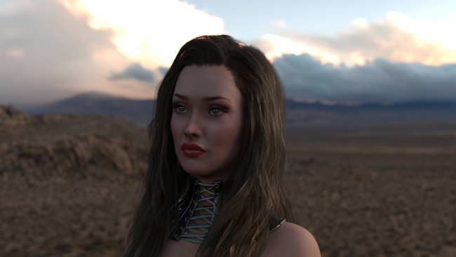 Обои картинки фото 3д графика, портрет , portraits, девушка, лицо, ошейник, пустыня