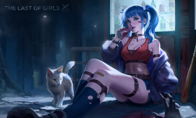 Обои картинки фото аниме, животные,  существа, девушка, кот, кошка