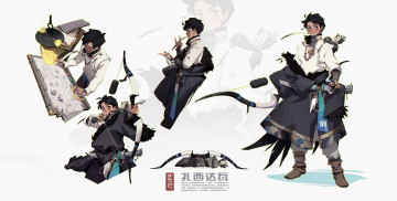 Картинка аниме оружие +техника +технологии парень лук чертеж