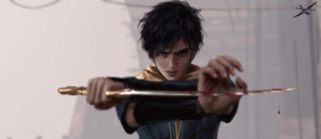 обоя фэнтези, _ghost blade ,  призрачный клинок, парень, кинжал, кровь, корабль