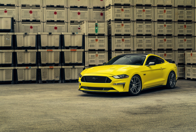 Обои картинки фото автомобили, mustang, 2023, velgen, yellow, ford, купе, желтый, форд, мустанг