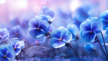 обоя разное, компьютерный дизайн, свет, цветы, весна, голубые, анютины, глазки, клумба, синие, боке