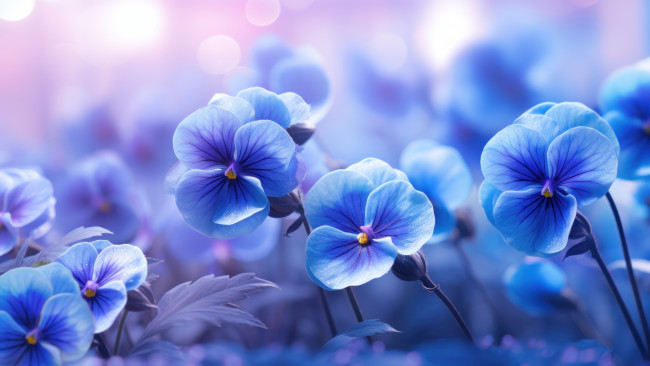 Обои картинки фото разное, компьютерный дизайн, свет, цветы, весна, голубые, анютины, глазки, клумба, синие, боке