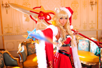 обоя девушки, nonsummerjack, образ, наряд, костюм, косплей, ушки, посох, кресла