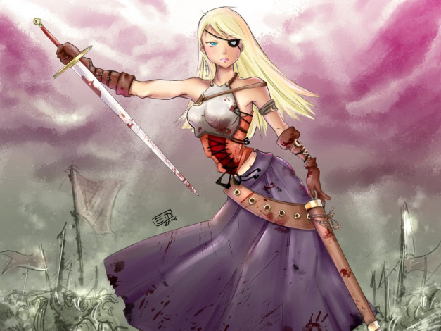 Обои картинки фото аниме, weapon, blood, technology