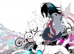 Картинка аниме headphones instrumental девушка собака наушники