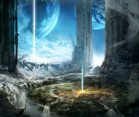 Картинка фэнтези иные+миры +иные+времена планеты сооружения город мир иной