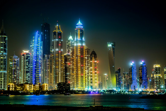 Обои картинки фото dubai,  uae, города, дубаи , оаэ, ночной, город, дубай, uae, небоскрёбы, здания