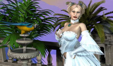 Картинка 3д+графика люди+ people попугай фон взгляд девушка