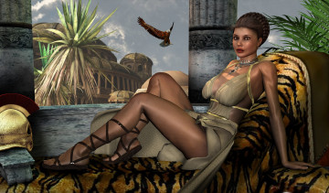 Картинка 3д+графика люди+ people шлем орел фон взгляд девушка