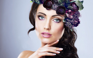 Картинка девушки -unsort+ лица +портреты макияж девушка взгляд модель фон плечи локоны волосы цветы венок