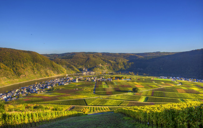 Обои картинки фото ellenz  германия, природа, пейзажи, поля, река, горы, дома, германия, ellenz, пейзаж