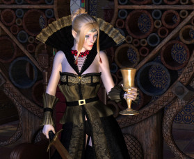 Картинка 3д+графика эльфы+ elves оружие чаша эльфийка взгляд фон