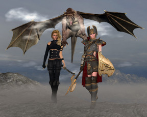 Картинка 3д+графика фантазия+ fantasy взгляд девушки демон оружие фон