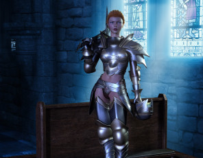 Картинка 3д+графика фантазия+ fantasy девушка фон взгляд оружие