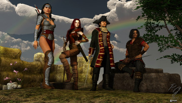 Картинка 3д+графика фантазия+ fantasy взгляд девушки парни оружие фон