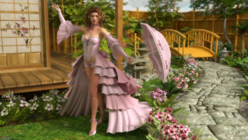 Картинка 3д+графика люди+ people взгляд девушка цветы зонтик фон