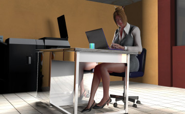 Картинка 3д+графика люди+ people девушка взгляд фон офис