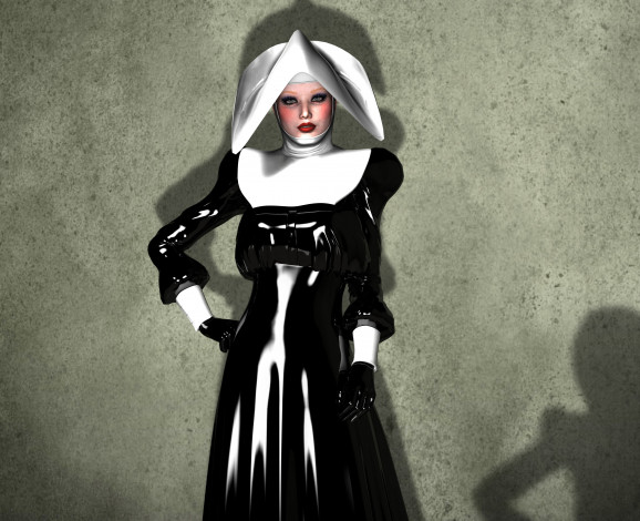 Обои картинки фото 3д графика, люди , people, девушка, взгляд, фон, монашка