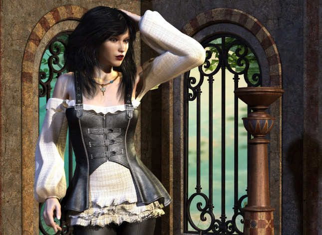 Обои картинки фото 3д графика, люди , people, девушка, взгляд, фон