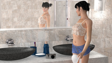 Картинка 3д+графика люди+ people девушка взгляд фон зеркало