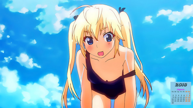 Обои картинки фото календари, аниме, купальник, взгляд, девушка, 2018
