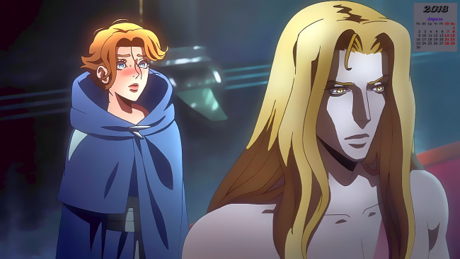 Обои картинки фото календари, аниме, мужчина, лицо, взгляд, девушка, 2018