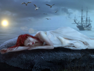 Картинка фэнтези девушки корабль взгляд фон девушка