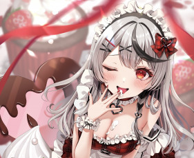 обоя аниме, virtual youtuber, девушка, взгляд