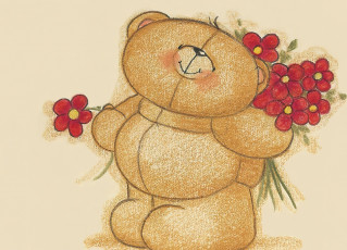 Картинка рисованное мишки+тэдди мишка цветы