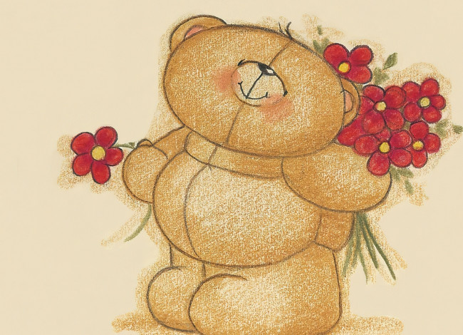 Обои картинки фото рисованное, мишки тэдди, мишка, цветы