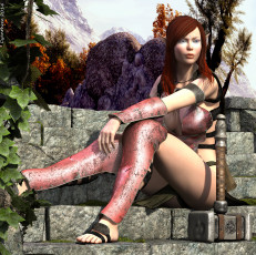 Картинка 3д+графика elves+ эльфы эльфийка лесница горы молот