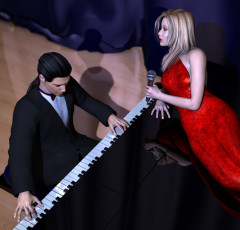 Картинка 3д+графика people+ люди микрофон пианино парень девушка