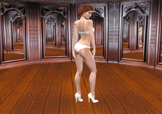 Картинка 3д+графика people+ люди зал зеркала взгляд девушка