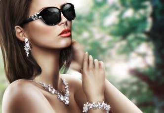 Картинка 3д+графика people+ люди девушка очки взгляд ожерелье браслет